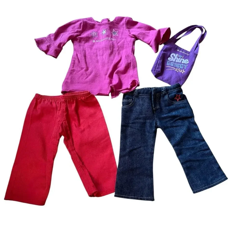 American Girl Doll Lot Of 4 Pieces Tote Bag Shine Bright, Jeans, Pants, Top